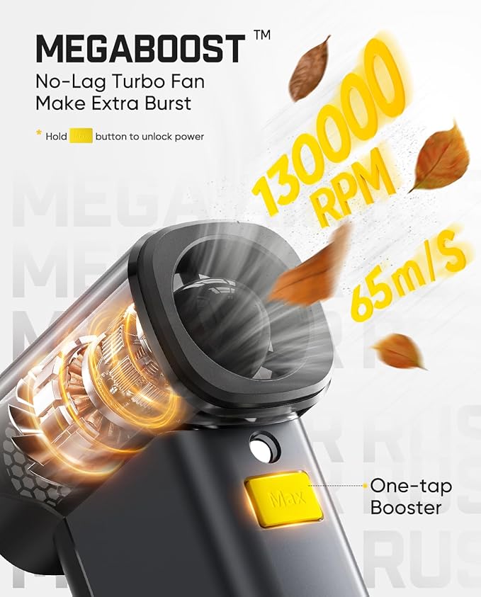 Fanttik B10 Pro Max Electric Air Duster, 130000RPM Brushless Motor, Compressed Air Duster, 6 Gears Adjustable, One-tap Booster, 28.8Wh Rechargeable Battery, Electric Duster for PC, Car, House, Outdoor