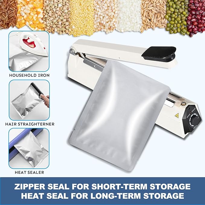 50PCS 1Gallon 10"X14" Mylar Bags for Food Storage with Oxygen Absorbers&Lables,10 Mil Thick Resealable Stand-Up Zipper&Heat Sealable Bags for Long Term Food Storage,Dried Food