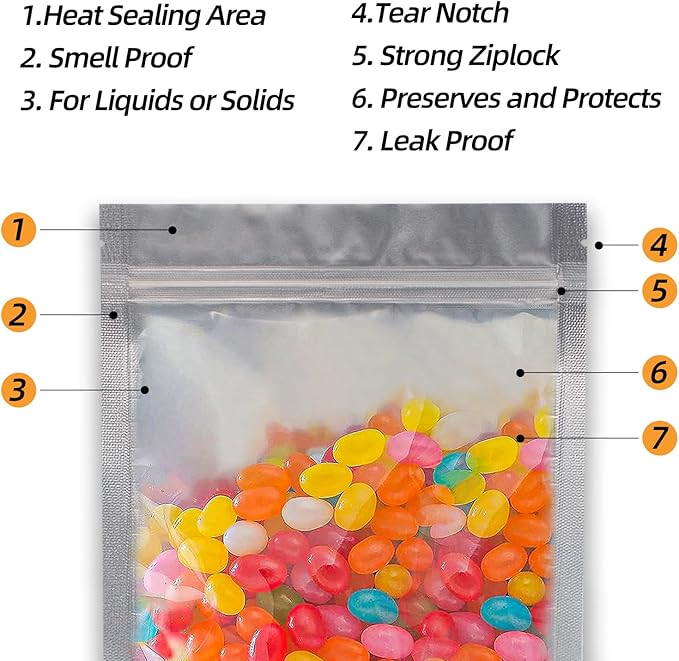1/2 Pint 240 Packs Mylar Bags For Food Storage, 5"x 7" Mylar Bags With Window, Freeze Dried Candy Bags, Reusable Storage Bags For Food, Mylar Food Storage Bags for Long Term Food Storage