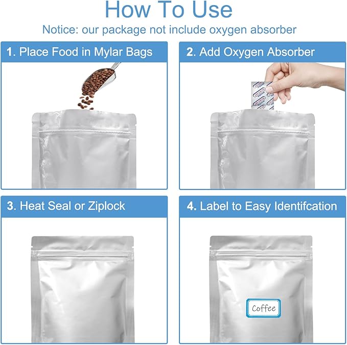 100pcs Half Pint Mylar Bags - Extra Thick 10 Mil - 4"x6" Stand-Up Zipper Pouches, Resealable and Heat Sealable Vacuum Sealing Small Mylar Bags for Long Term Food Storage
