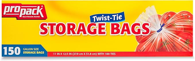 Disposable Plastic Storage Bags with Original Twist Tie, 1 Gallon Size, 300 Bags, Great for Home, Office, Vacation, Traveling, Sandwich, Fruits, Nuts, Cake, Cookies, Or Any Snacks (2 Packs)