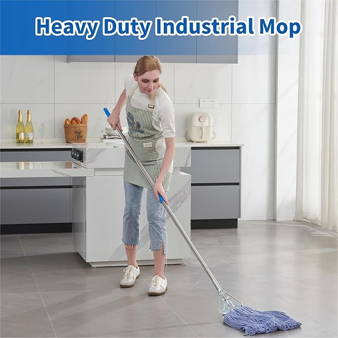 Heavy Duty Loop End String Mop, 67Inch Stainless Steel Handle, Commercial Industrial Grade Mop for Floor Cleaning, 2 Packs
