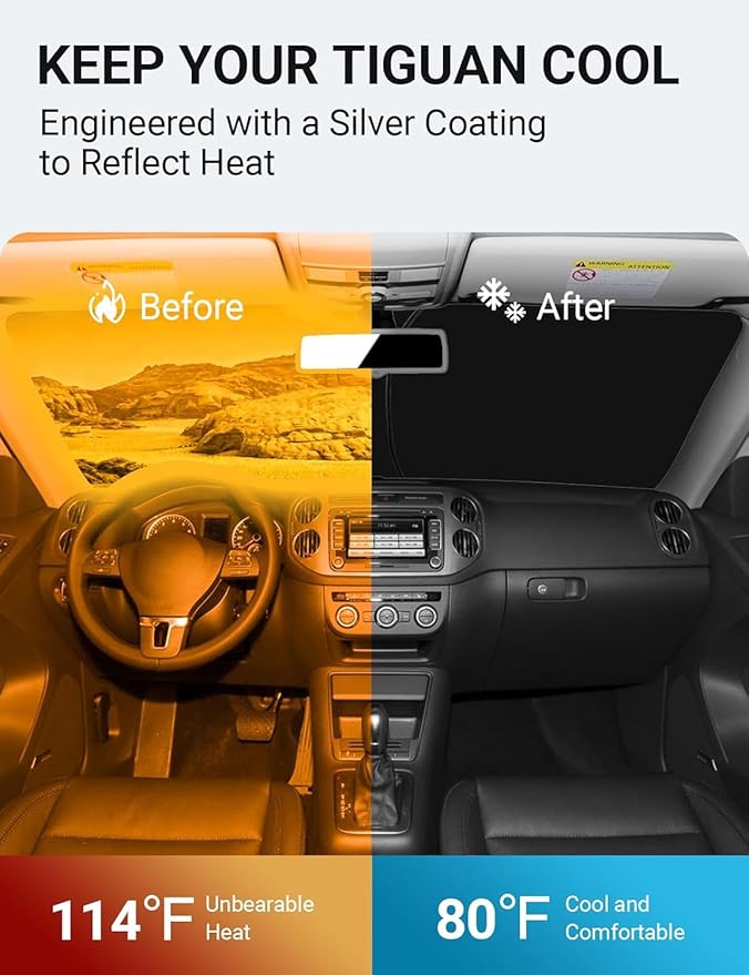 Proadsy 2025 Upgrade Windshield Sun Shade Custom Fit Volkswagen VW Tiguan 2009-2017 4-Layer Foldable Front Sunshade Protector Sun Visor Blocks UV Rays Keep Car Cooler
