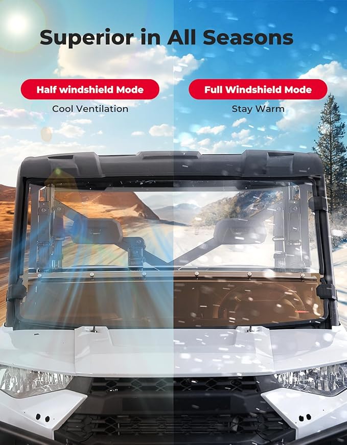 KEMIMOTO 2-IN-1 Front Windshield Full to Half Compatible with Ranger 1000 /XP/Crew 2017-2025, Anti-glare UV-Proof Scratch-Resistant Compatible with Polaris Ranger 900 570 2013-2019 Accessories