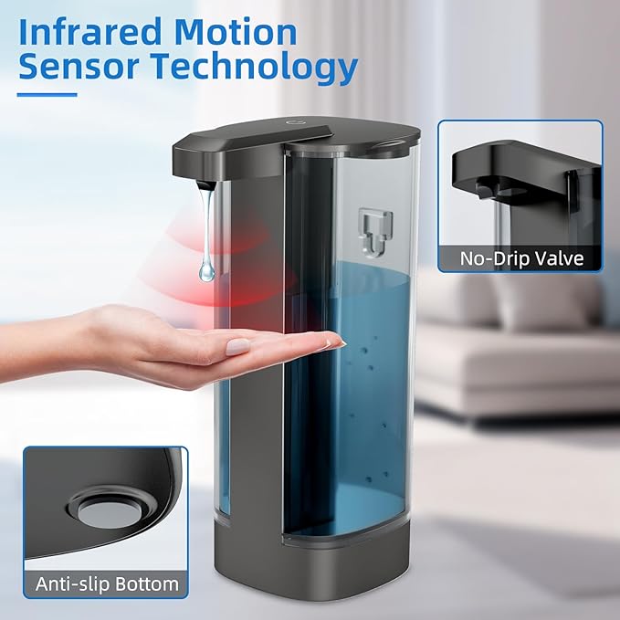 17oz Automatic Liquid Soap Dispenser,Touchless Dish Soap Dispenser IPX5 Waterproof Adjustable Dispensing,Liquid Hand Soap Personal Care Lotion Dispenser for Kitchen Bathroom Hotel,USB Charging