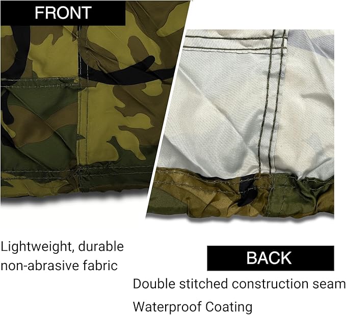 EliteShield Lightweight ATV Cover, Weatherproof Quad Cover, Water and Wind Resistant Four Wheeler Cover, Riding Lawn Mower Cover, Camo Color fits Youth ATV, Garden Tractor up to 65" Long