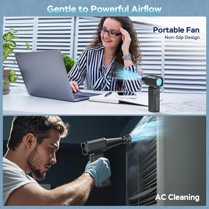 Compressed Air Duster,130000RPM Electric Duster,Stepless Speed Mini Air Blower,Replace Canned Air Duster,Cordless Rechargeable Jet Fan Blower for Keyboard Computer Car Cleaning Dry-Dark Gray