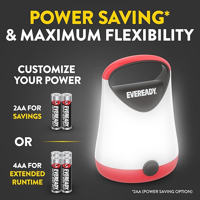 Eveready LED Camping Lantern X-250, Bright Tent Lights, Rugged Water Resistant LED Lanterns, 100 Hour Run-time (Batteries Included), Red and Black