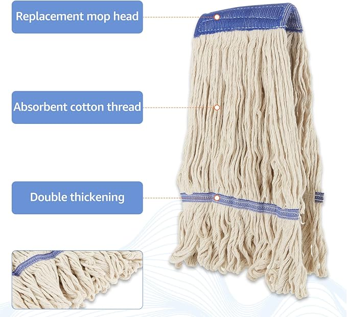 CertBuy 6 Pack Mop Head Replacement, Mop Heads Commercial Replacement Heavy Duty String Mop Refills Mop Head Replacement for Home Industrial and Commercial Use Cleaning (White)