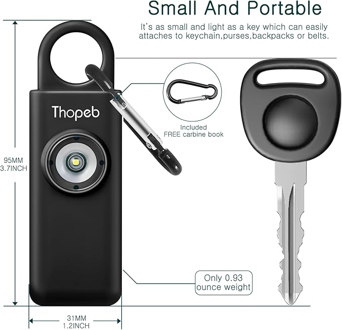 Thopeb® Personal Safety Alarm for Women – 130dB Loud Emergency Siren & SOS Strobe LED Light – Self Defense Keychain, College Dorm Room Essentials for Girls (Charcoal Black)
