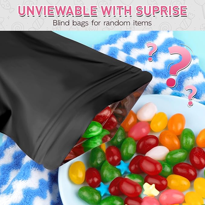 Funfery 100 Pack Black Mylar Packaging Bags Resealable Bags Double Sided Color Odor Proof Pouch Baggies Smell Proof Foil Bag for Food Storage,Small Business(Black,4.7x7.9inch)