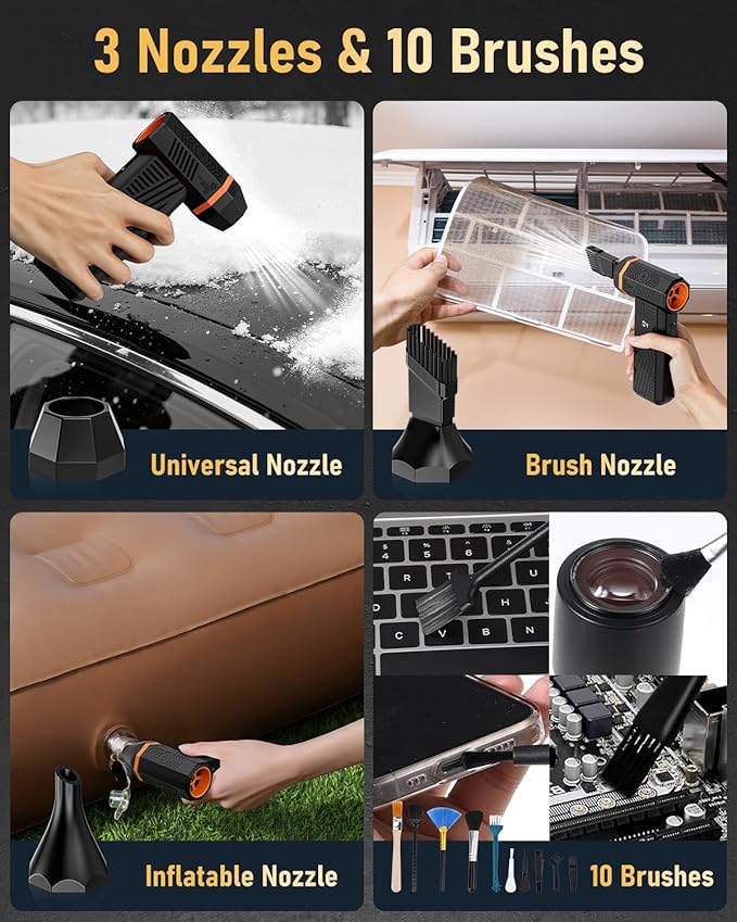 EVEAGE Compressed Air Duster, 180000RPM 4-Gear Adjustable Electric Air Duster with Display Screen & LED Light, 5000mAh Rechargeable Cordless Air Blower for Keyboard/PC/Car/Home Cleaning Reusable