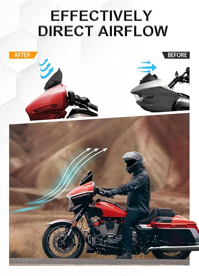 8" Wave Windshield Windscreen Wind Splitter Compatible with Harley Davidson Touring CVO Street Glide FLHXSE 2023-up,Street Glide FLHX 2024-up & FLXHU 2025-up (Black)