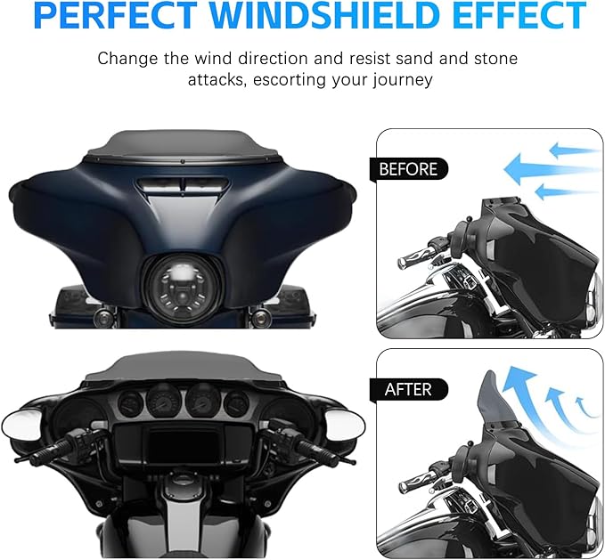 DREAMIZER Wave Windshield Windscreen,Specific Fit Motorcycle Windshield, PC Wind Deflector Compatible with Harley Touring Electra Street Tri Glide 1996 - 2013 (Smoke Black 4inch)