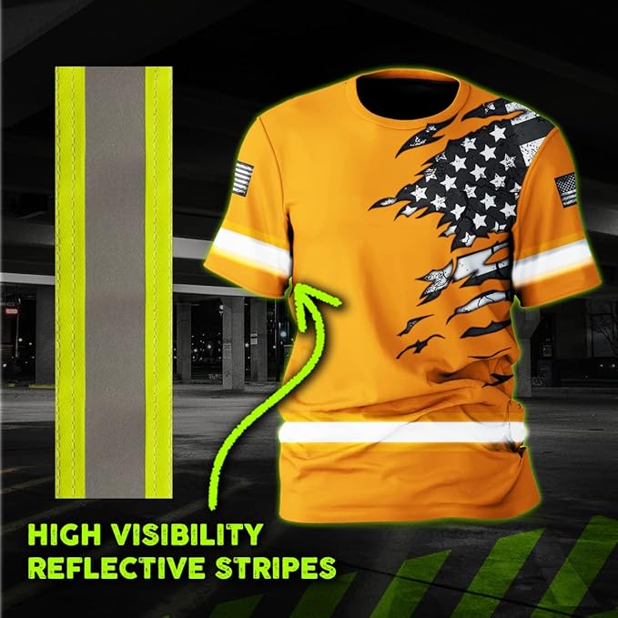 Color US Flag High Visibility Hoodie for Men Women Reflective Tapes Safety Workwear for Worker Runner Patriotic