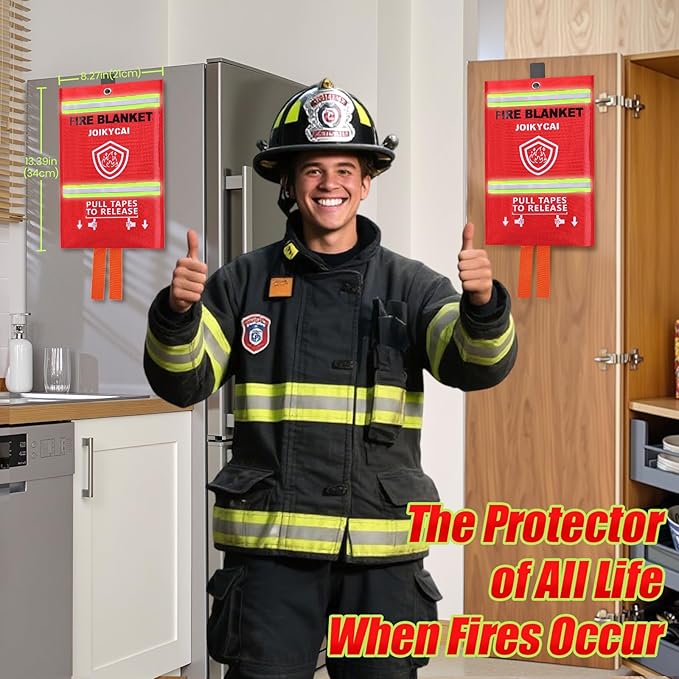 Fire Blankets Emergency For Home Survival Fire Blanket For Home And Kitchen Fire Suppression Blanket Fireproof Fiberglass Fire Safety Blanket RV Grill Fireplace Car Camping Hook Whistle 40"x40" 5 Pack