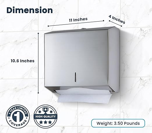 Alpine Commercial Paper Towel Dispenser Wall Mount for Multifold, Trifold & c Fold Paper Towel Holder - Stainless Steel Hand Towel Dispenser for Bathroom & Kitchen