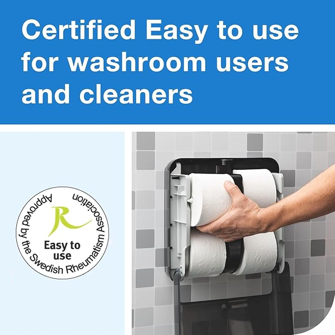 Tork OptiServe 4-Roll Coreless Toilet Paper Dispenser Black T7/T5, Vertical Dispenser, Elevation Design + Tork OptiServe Coreless Toilet Paper White T7, Universal, 2 Ply, 36 x 1000 Sheets