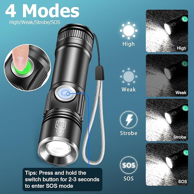 NAKCNM 8-Pack Rechargeable LED Flashlights, Super Bright Pocket-Sized Flashlight with USB Charging Port, EDC Flash Light for Home, Camping, Emergency