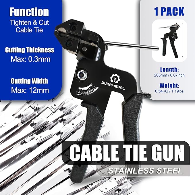 Stainless Steel Cable Tie Tool Kit with 200PCS Self-Locking Metal Wire Ties (7.9" & 11.8") - For Fencing, Cable Bundling, Exhaust Repair, and Structural Reinforcement.