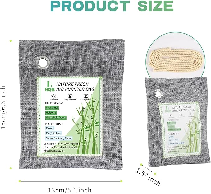 4 Pack Activated Charcoal Odor Absorber. Nature Fresh Bamboo Charcoal Air Purifying Bag Home Closet Air Freshener Deodorizer and Moisture Eliminator, Purifier for Closet, Shoe, Car Air freshener