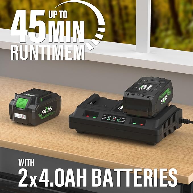 SOYUS Leaf Blower Cordless, 650 CFM/165 MPH Electric Cordless Leaf Blower, with 2 x 4.0Ah Batteries and Charger Included, Brushless Motor and 5 Speed Mode for Lawn, Yard, Garage, and Sidewalk Cleaning