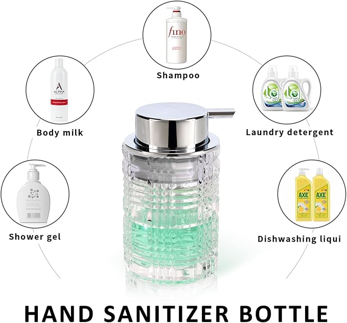 Bathroom Glass Soap Dispenser with Durable Rust-Proof Plastic Liquid Pump (Can't Foam) Hand Lotion Dispenser Antislip Shampoo Kitchen 10oz