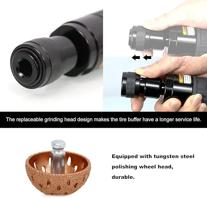 Sporacingrts Tire Repair Set Includes 2500rpm Low Speed Air Tire Buffer Tire Patch Roller Tire Inner Liner Scrapper 3Pcs Tungsten Steel Buffing Wheel 42mm 55mm