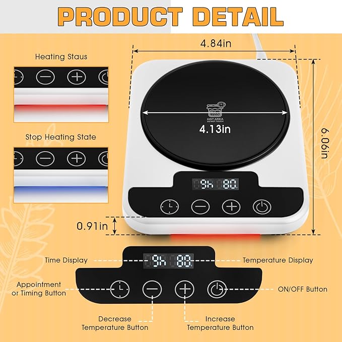 Upgraded Sourdough Starter Warmer, Precise 1°F Thermostat Control (70-100°F) Sourdough Starter Warmer Mat, Smart Memory Heating Mat for Sourdough Fermentation, 12-Hour Timer (White)