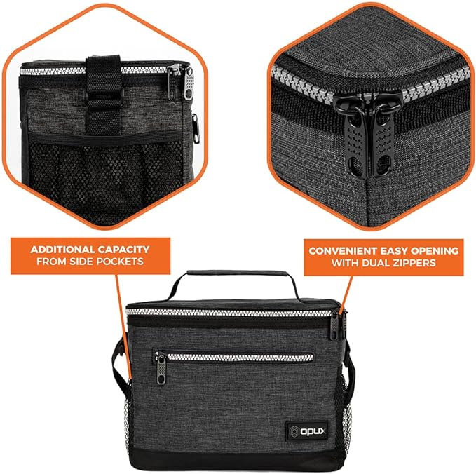 opux Insulated Lunch Box Men Women, Lunch Bag for Work School, Leakproof Soft Cooler Tote Adult, Large Lunch Pail Kids Boys Girls, Picnic Beach Food Bag with Shoulder Strap, Charcoal