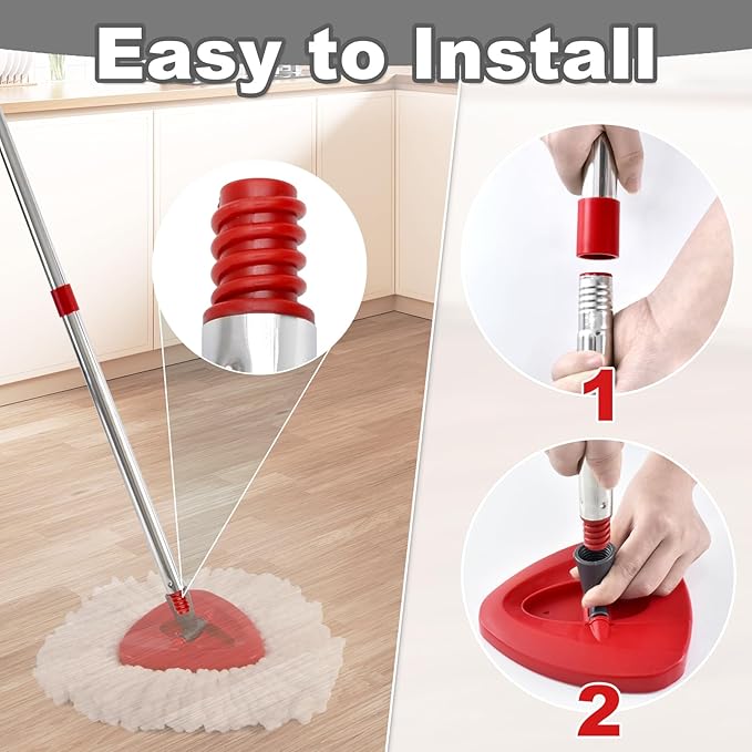 4-Section Spin Mop Handle Replacement, (30 to 58 inch) Stainless Steel Handle Easy Install, Resistant to Deformation, American Threaded Joint, Compatible with O-Ceda Spin Mop Easy Wring Spin Mop Head
