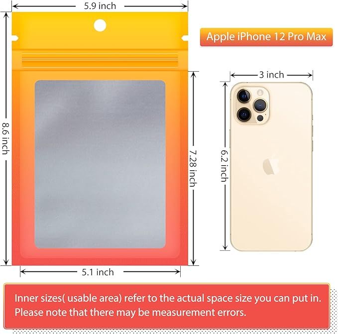 Funfery 100 Pieces Resealable Smell Proof Bags for Food Storage,Clear Cute Mylar Bags for Small Business Foil Sealing Zipper Packaging Bag for Sample Jewelry Eyelash Gloss(Yellow Orange,5.9×8.6in)