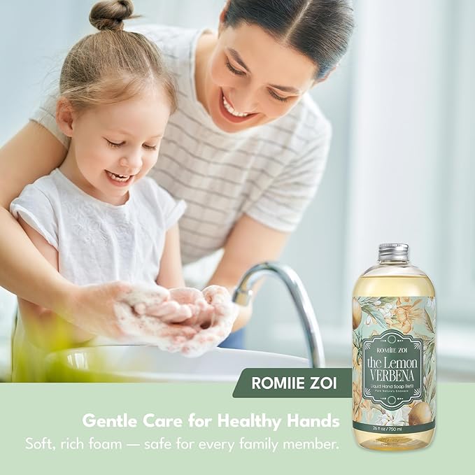 ROMIIE ZOI Liquid Hand Soap Refill Gift Set-3 Pack, Cruelty-Free and Biodegradable Formula, Moisturizing Hand Wash with Essential Oil for Sensitive Skin, Lemon Verbena Scent,(26Fl Oz x 3)