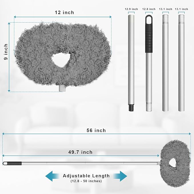 Storystore Ceiling Fan Cleaner Duster with Extension Pole, Adjustable from 13 to 49.7 Inches, Removable Fan Blade Cleaner(Grey-2 Pack)