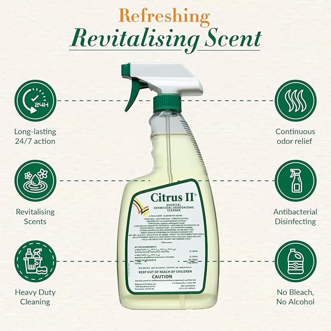 Citrus II Hospital Germicidal Deodorizing Cleaner - Fresh Citrus Scent - Disinfecting Spray - for Home, Hospital and Office Surfaces and Supplies - 22 Fl Oz