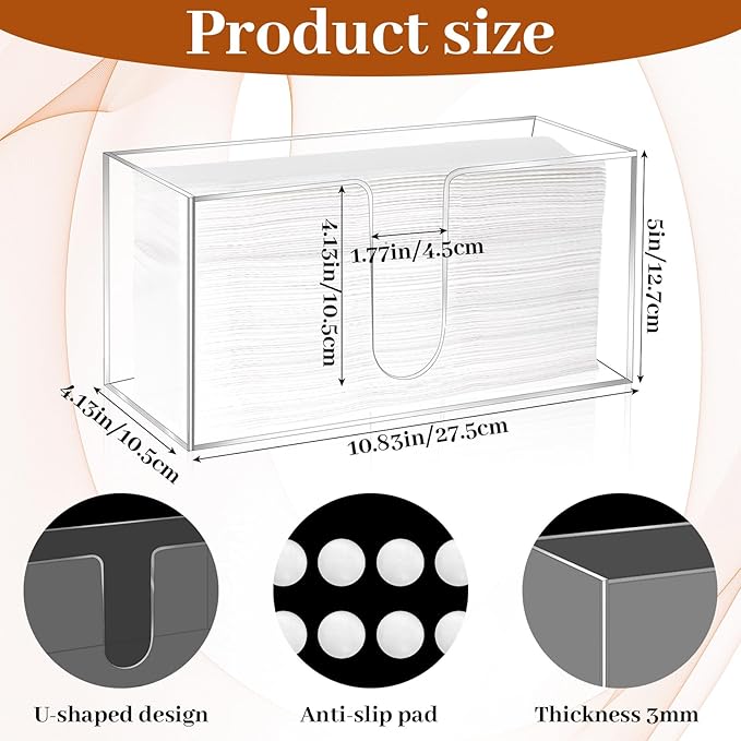 2 Pack Acrylic Paper Towel Holder Clear Napkin Holder Countertop Dispenser Napkin Storage Box for Z-fold C-fold or MultiFold Trifold Paper Towels for Bathroom Kitchen Restaurant