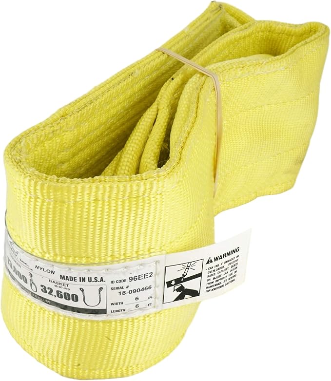 DD Sling. Multiple Sizes in Listing! (USA Made) 6" x 6', 2 Ply, Nylon Lifting Slings, Eye & Eye, Heavy Duty, 16,300 lbs Vert, 13,000 Choker, 32,600 Basket (USA Nylon) (6" x 6')