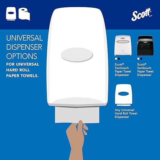 Scott Professional Essential Universal High-Capacity Hard Roll Paper Towels, Bulk (01005), Hardwound 1.5" Core, Absorbency Pockets, White (6 Rolls at 1,000' Each, 6,000'/Case)