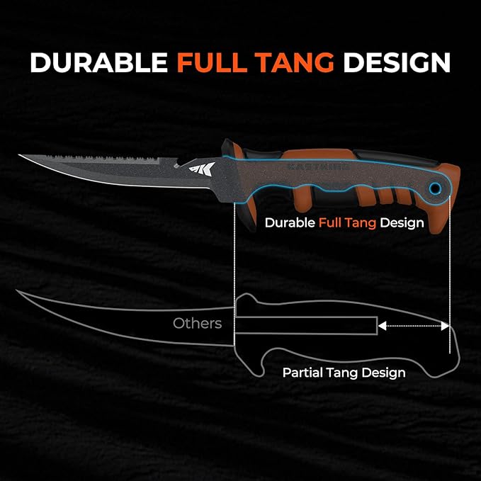 KastKing Ultimate Angler 5" Bait Knife, Razor Sharp Corrosion-resistant Vanadium Stainless Steel Blade, Fishing Knife with Dual Edge & Non-slip Handle, Includes Sheath with Sharpener & Carabiner