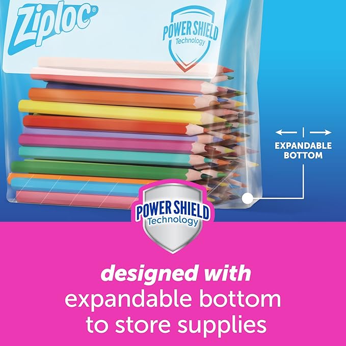 Ziploc Quart Food Storage Slider Bags, Power Shield Technology for More Durability, 22 Count