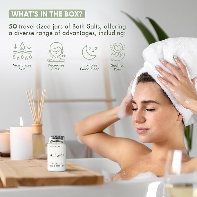 Soothing Aloe & Green Tea Bath Salts | 1.2oz Single-Use Hospitality/Travel Size Jar | Case of 50