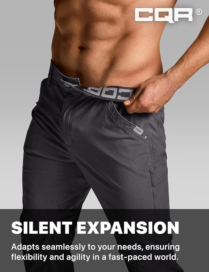 CQR Men's Vent Stretch Pants, Quick Dry Lightweight Casual Cargo Pants, Water Resistant Straight-Fit Utility Work Pants