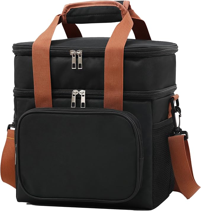 16 litres Insulated Lunch Bag for Men & Women, 2 Deck Lunch Box with Leak-Proof, Insulated Cooler Bag, Reusable Lunch Tote, with Adjustable Shoulder Strap for Office Picnic Hiking Beach
