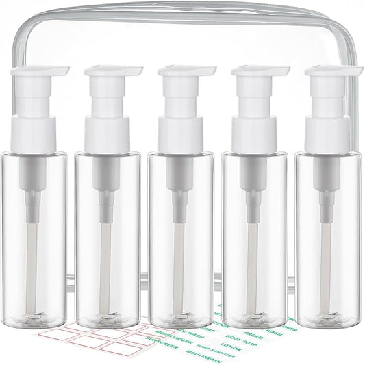 Cosywell Plastic Pump Bottles Dispenser Leak Proof 3.5oz/105ml 5 Pack Portable Empty Refillable Container Clear Plastic Lotion Pump Dispenser Bottle for Facial Cleansing Oil Shampoo Shower Gel