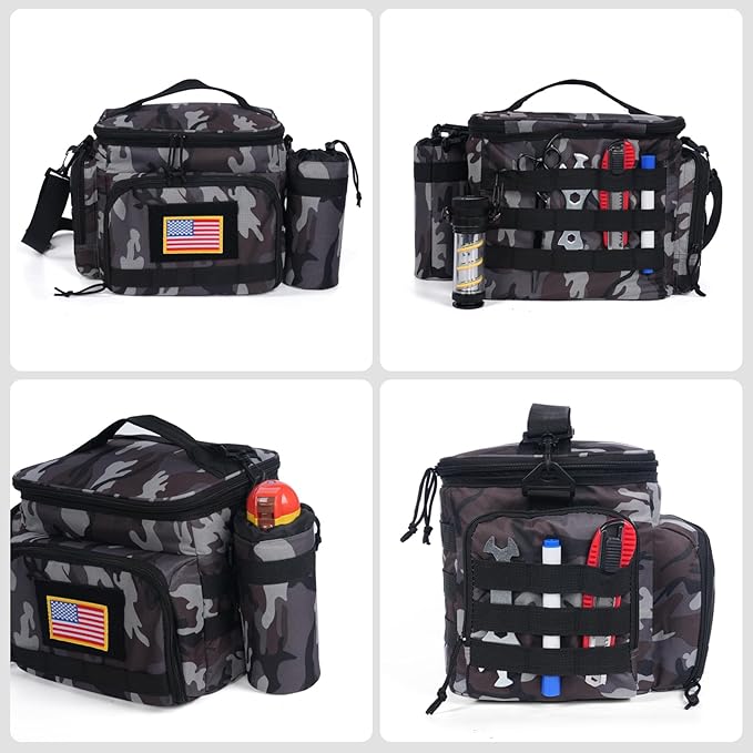 MOV COMPRA Tactical Lunch Bag for Men Insulated Lunch Box Leakproof Large Capacity Thermal Cooler Bag with MOLLE Water Bottle Pouch for Adults for Work Picnic Camping（Camouflage Grey）