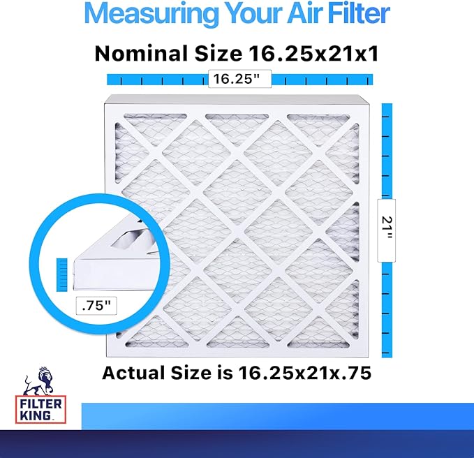 Filter King 16.25x21x1 Air Filter | 12-PACK | MERV 8 HVAC Pleated A/C Furnace Filters | MADE IN USA | Actual Size: 16.25 x 21 x .75"