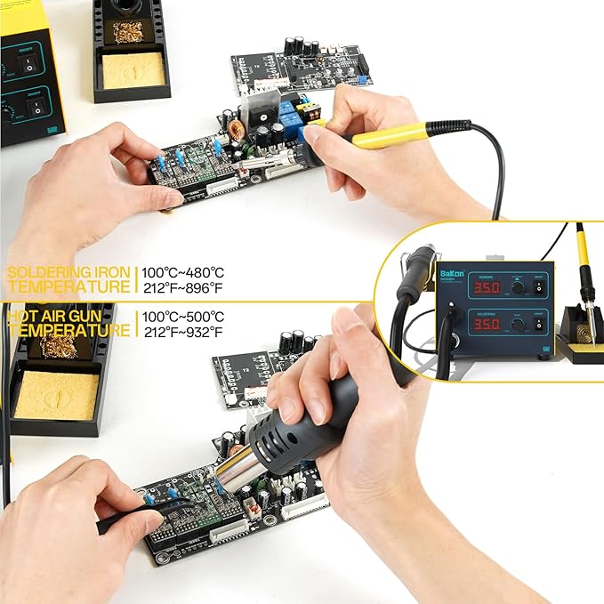 852d+ Heat Gun And Soldering Iron 2-In-1 Kit, Smd Hot Air Rework Soldering Station, Multiple Functions Electronics Kit, Led Digital Display, Knob Type Adjustable Temperature