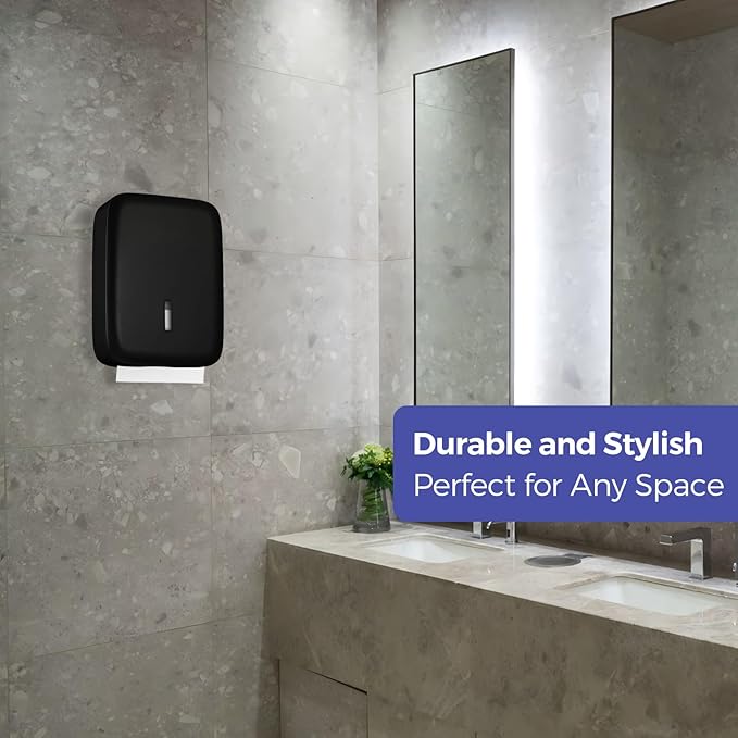 Paper Towel Dispenser Wall Mount with Lock – Fits 400+ Multifold/Trifold/Z-Fold/C-Fold Towels – Large Paper Towel Holder for Bathroom, Kitchen, Office, Home or Business (Black)