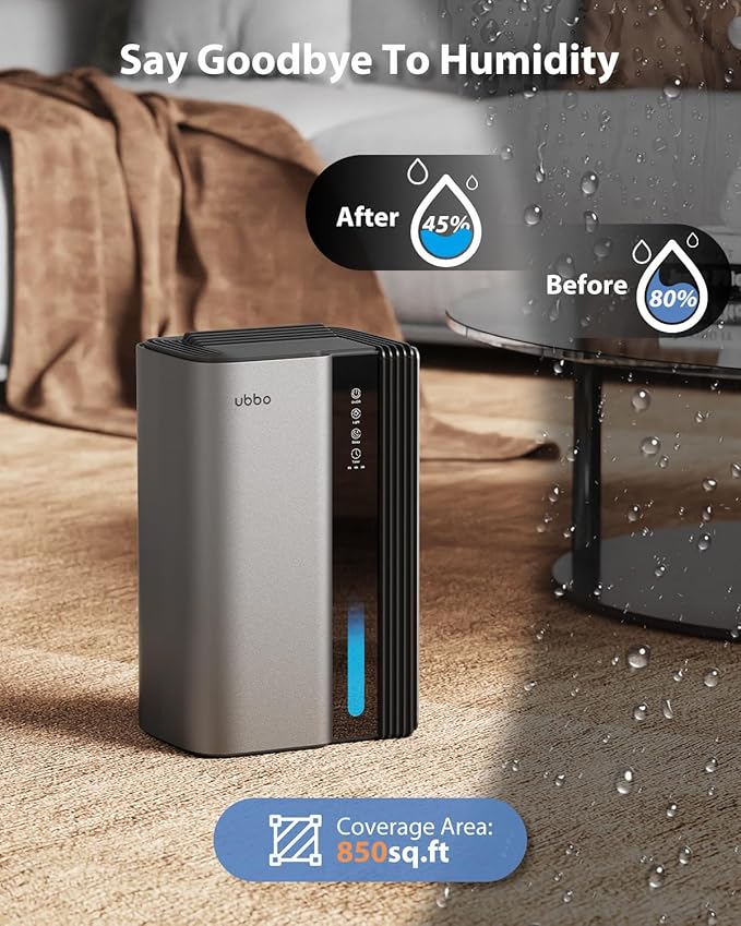Dehumidifiers for Home, 850 sq.ft 95oz Dehumidifier with Drain Hose Timer Sleep Mode Auto-Off 7 Colors Light, Dehumidifier for Bedroom Bathroom Basements RV Grey