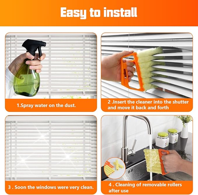 4pcs Window Venetian Blind Cleaner Duster Tool,Blind Duster for Cleaning,Microfiber 7Finger Duster Brush Dusting Cleaner Tool ，for Window Shutters Air Conditioner,with 4 Cloth Cover(Blue/Green)
